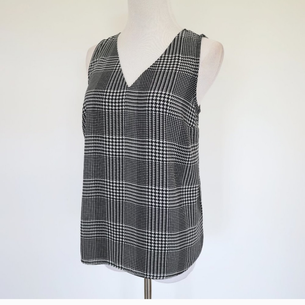 Nine West Black and White Plaid Blouse